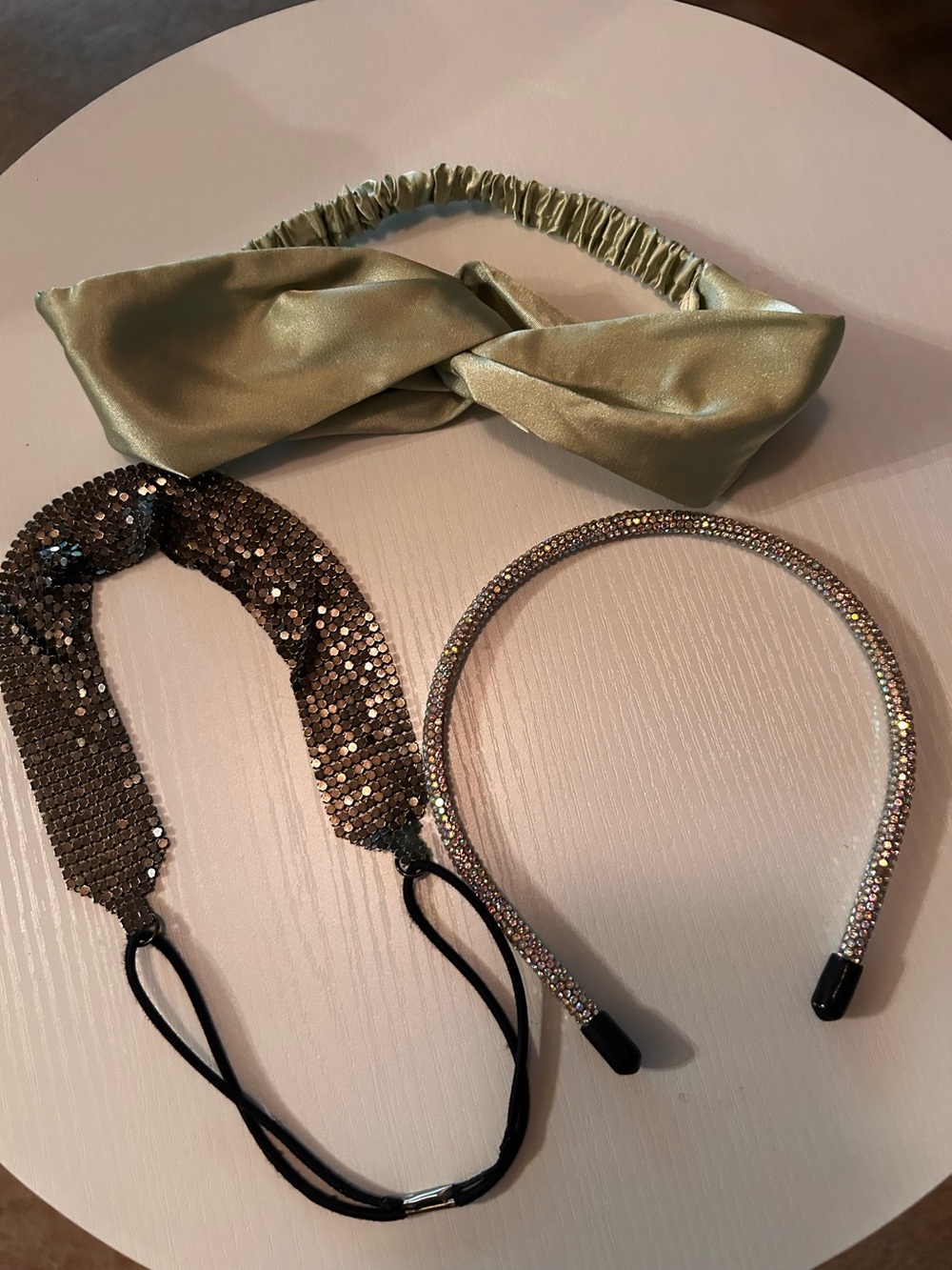 Satin Twist Headband in Sage Green -& sparkly rhinestones& Medellink